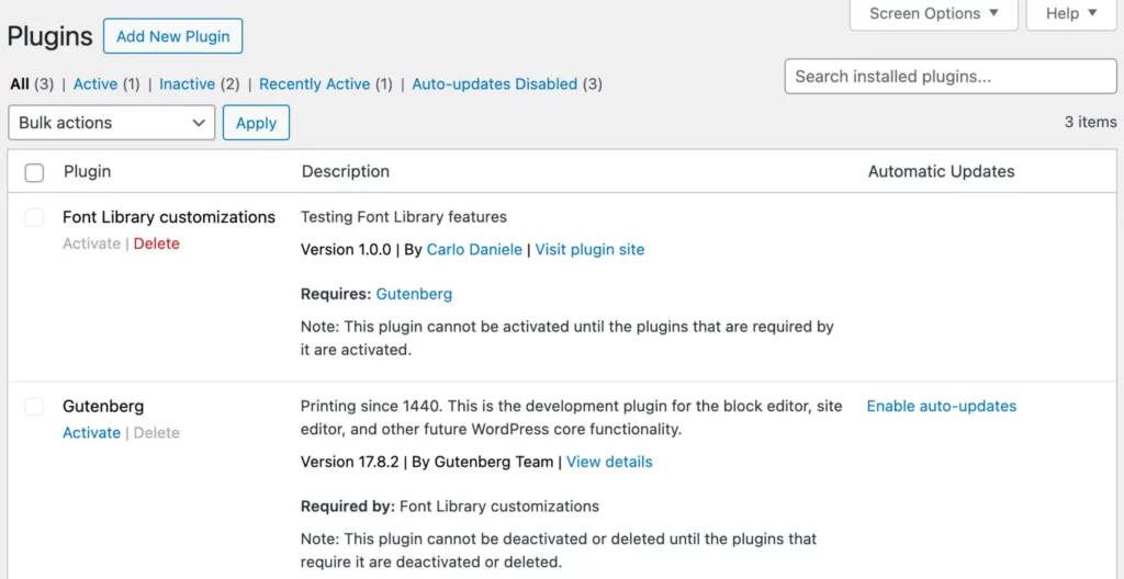 updates in plugin dependencies